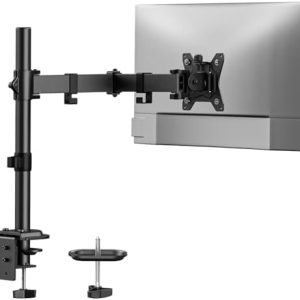 HUANUO Single Monitor Mount for 13”-32” Monitors, Adjustable Height Stand Up to 17.6 lbs, Desk Mount with C-Clamp or Gro