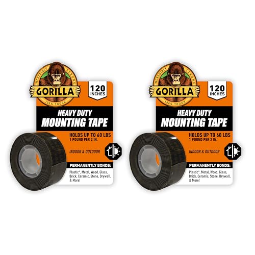 Gorilla Heavy Duty Double Sided Mounting Tape - Weatherproof Black Tape for Indoor/Outdoor Use, 1" x 120" (Pack of 1) -