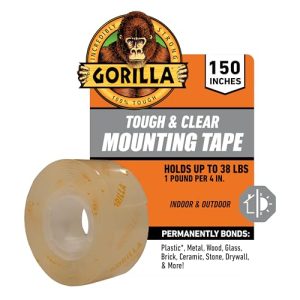 Gorilla Tough & Clear Double Sided Mounting Tape | Weatherproof | Ideal for Indoor/Outdoor Use | Strong Adhesive | 1" x