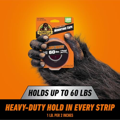 Gorilla Heavy Duty Double Sided Mounting Tape - Weatherproof Black Tape for Indoor/Outdoor Use, 1" x 120" (Pack of 1) -