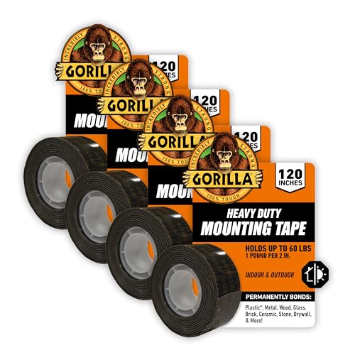 Gorilla Heavy Duty Double Sided Mounting Tape - Weatherproof Black Tape for Indoor/Outdoor Use, 1" x 120" (Pack of 1) -