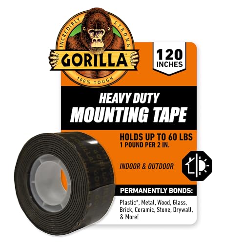 Gorilla Heavy Duty Double Sided Mounting Tape - Weatherproof Black Tape for Indoor/Outdoor Use, 1" x 120" (Pack of 1) -