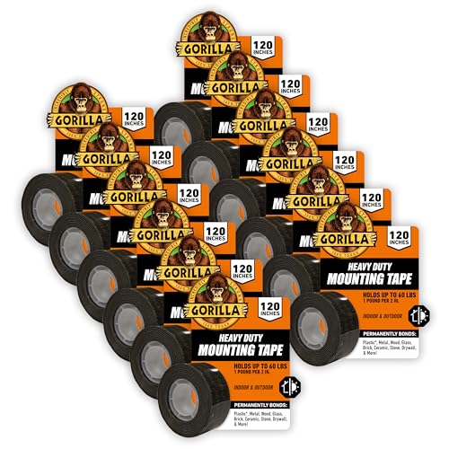 Gorilla Heavy Duty Double Sided Mounting Tape - Weatherproof Black Tape for Indoor/Outdoor Use, 1" x 120" (Pack of 1) -